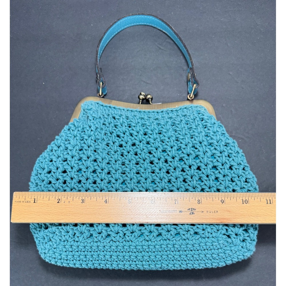 Patricia Nash Crochet Frame Bag Womens Medium Turquoise Blue Kiss Lock Crossbody - Picture 5 of 9